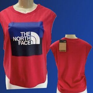 The North Face XL Red/Blue Logo Graphic Crew Cotton Waist-Length Muscle Tee